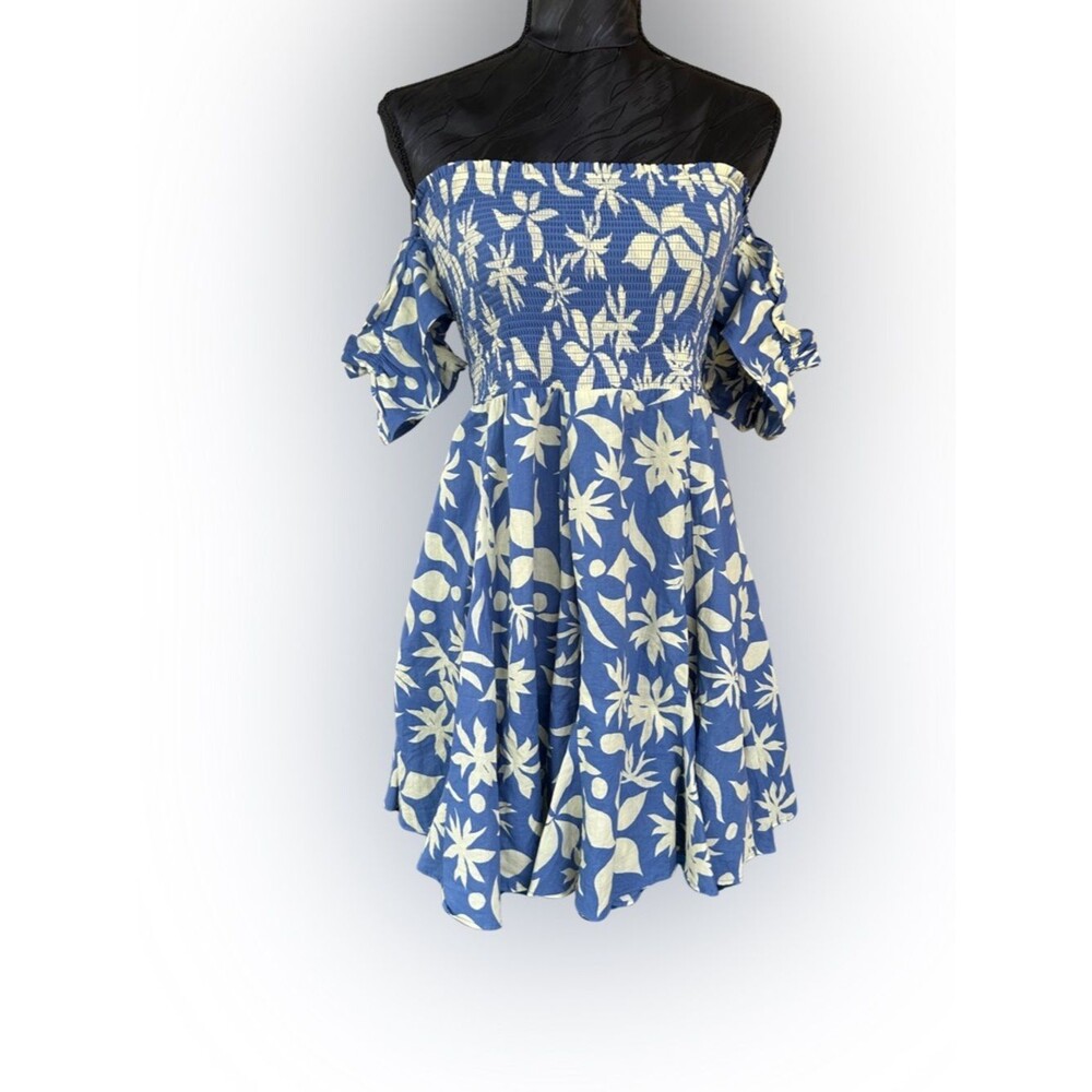 ZARA Cottage Coquette Off‑ShoulderSmocked Floral Babydoll Mini Sundress – Size L - Picture 2 of 6